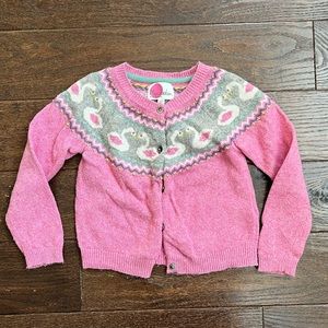 Mini Boden size 4-5 pink swan fair isle cardigan sweater